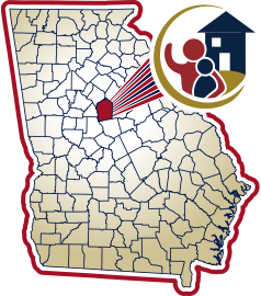 Map showing the location of Monticello in Georgia.